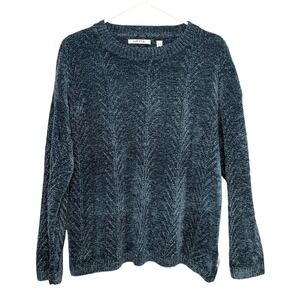 Orvis Chenille Sweater Soft Knit Herringbone Pattern Blue‎ Comfy Size Medium